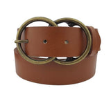 Brown Leatherette Popular Jean Belt w/Brass Double Circle Buckle
