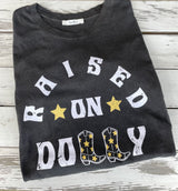 Raised on Dolly Boots Charcoal Gray Tee