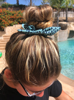 Teal Polka Dot Mini Top Knot Hair Scrunchie