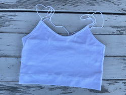White Seamless Ribbed Spaghetti Strap Crop OS Top by Dynamic Fashion