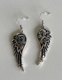 Antique Silver Dangle Wings Earrings